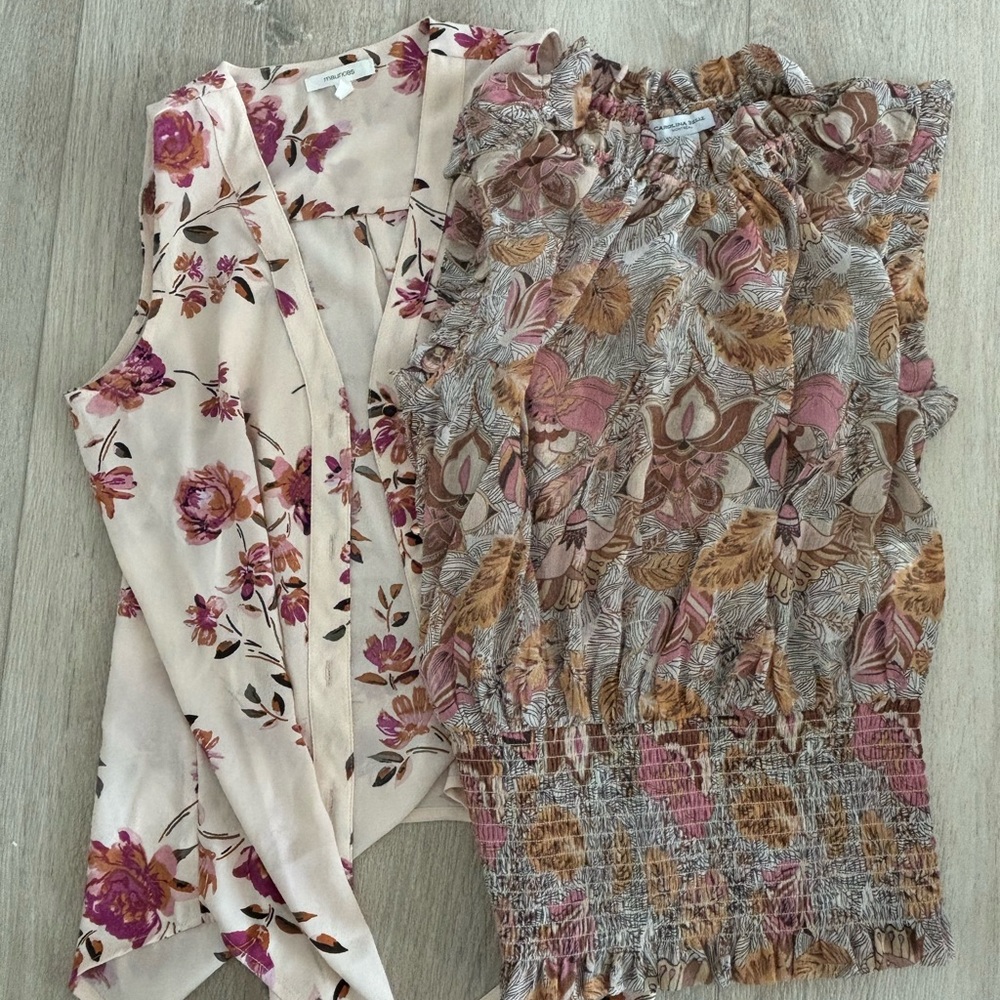 Floral Sleeveless Blouse and Smocked Top